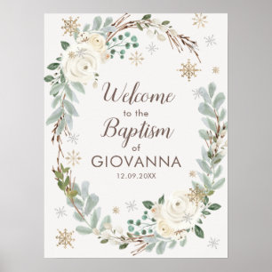 Välkomsttecken för Winter Blommigt Baptism Poster