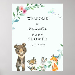 Välkomsttecken för Woodland Animals Rosa Baby Show Poster