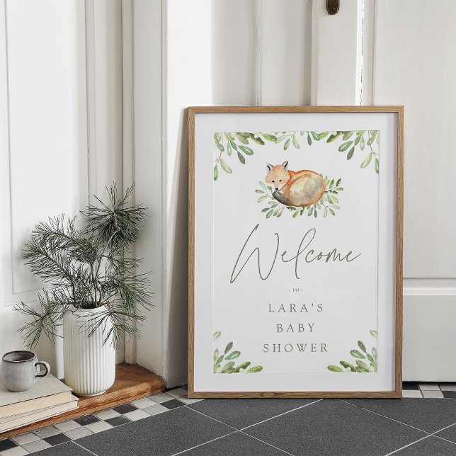 Välkomsttecken för Woodland Fox Baby Shower Poster (Skapare uppladdad)