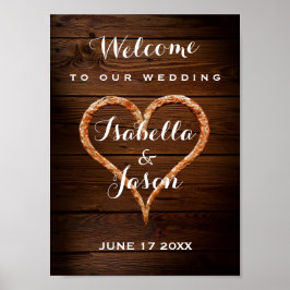 Välkomsttecken | Rustic Metall Heart Wood Bröllop Poster