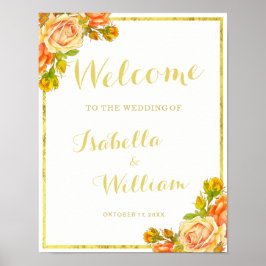 Välkomsttecken | Vita guld ro bröllop Poster