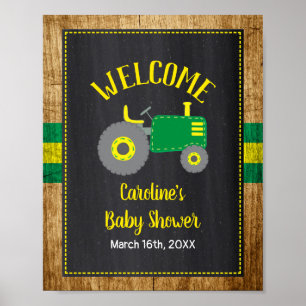 Välkomstteckendekoder för grönt Tractor Baby Showe Poster