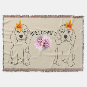 Välkomsttext för Puppy Teckning Flowers Filt