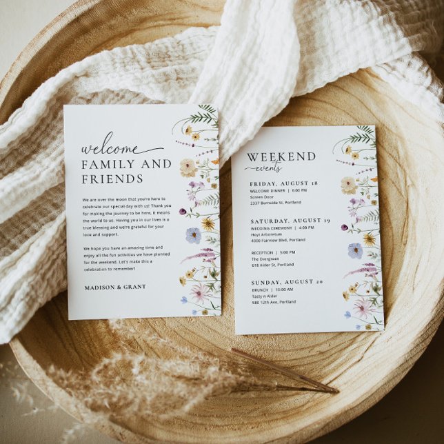 Välkomsttidskort för Wildblomma Bröllop Brev Meny (Skapare uppladdad)