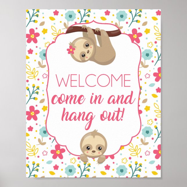 Välkomstundertecknare för Girl Sloth Födelsedagsfe Poster (Framsidan)
