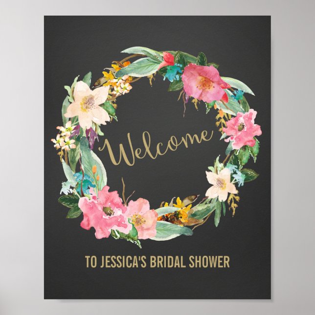 Välkomstutskrift av blomsterkrans Poster Skriv ut (Framsidan)