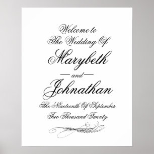 Välkomstutskrift för Bröllop i Toile & Calligraphy Poster