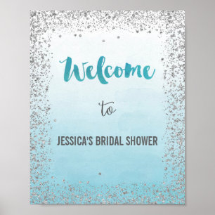 Välkomstutskrift för Ombre Blue och Silver Poster 