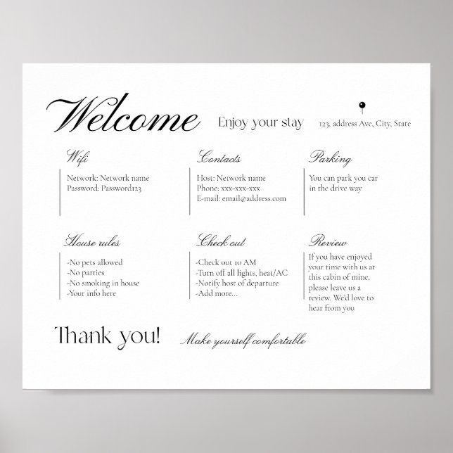 Välkomstväggsskylt för ventilationshus för uthyrni poster (Framsidan)