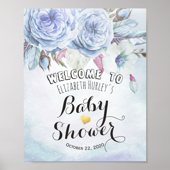 Välkomstvattenfärg Boho Flower Feather från babyvi Poster (Framsidan)