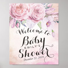 Välkomstvattenfärg Boho Flower Feather från babyvi Poster