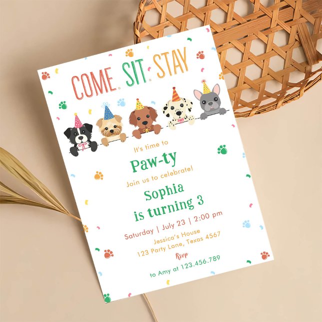 Valkort för valpens födelsedag Hundparty Pawty Inbjudningar (Skapare uppladdad)