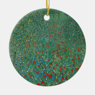 Vall med vallmo av Gustav Klimt, Vintage Art Nouve Julgransprydnad Keramik