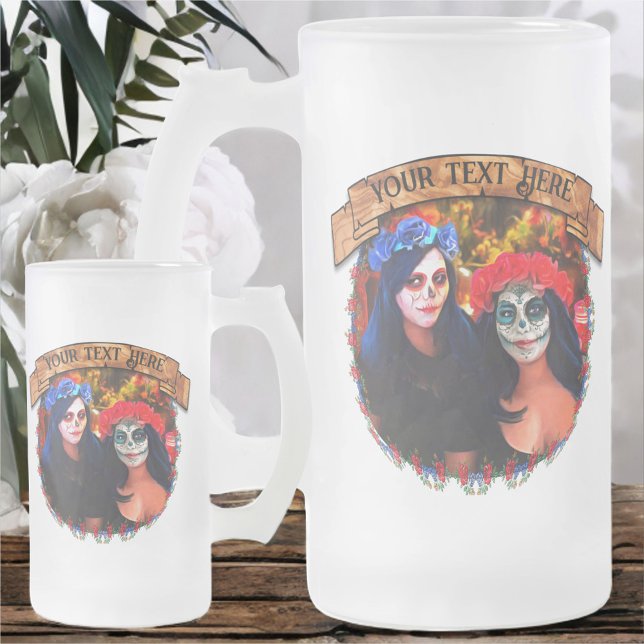 Vallarta Catrinas med Flowers & Candles 1718 Frostat Ölglas (Skapare uppladdad)