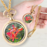 Vallarta Flaming Beauty 1583 Necklace Watch Armbandsur<br><div class="desc">Färglägga "Vallarta Flaming Beauty 1583"-samlingen Anpassa på produktsidan eller klicka på anpassningsknappen om du vill ha fler designalternativ. Design skapat från min målning "Vallarta Flaming Beauty 1583" fångar en vacker blomma precis utanför Hotel Krystal i Puerto Vallarta,  Mexiko. Matchande produkter finns i den här samlingen.</div>