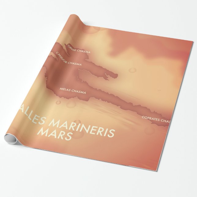 Valles marineris Mars karta Presentpapper (Utrullad)