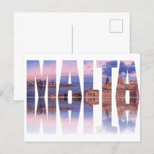 Valletta gamla stad och hamn Malta text reflektion Vykort