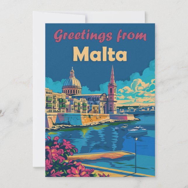 Valletta i Malta Flat Helgdag Card Julkort (Framsida)