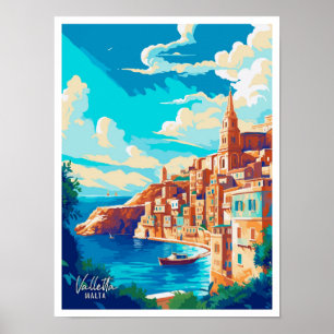 Valletta Malta Art Vintage resor Illustration Poster