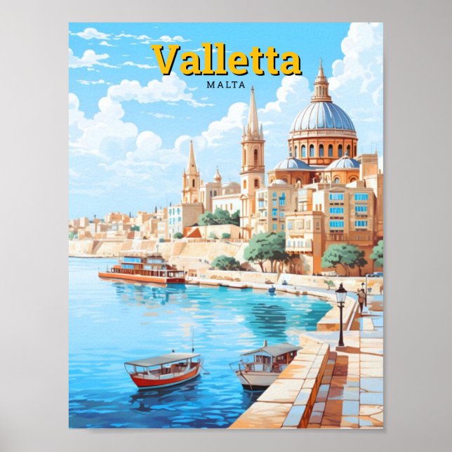 Valletta Malta Art Vintage resor Poster (Framsidan)