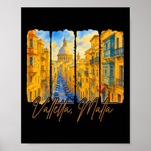 Valletta Malta Resa Tripp Penseldrag Valletta Poster