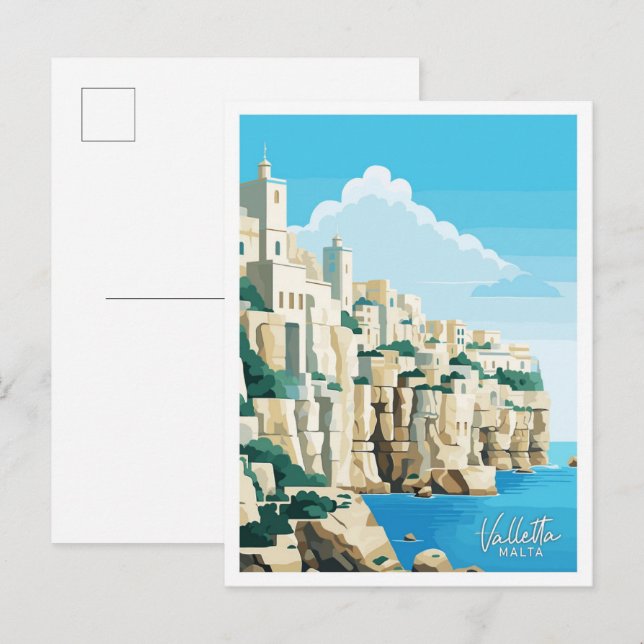 Valletta Malta Resa Vintage illustration Vykort (Fram/baksida)