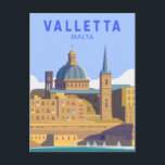 Valletta Malta Resa Vintage Konst Vykort<br><div class="desc">Valletta vektorkonst design. Den befästa staden grundades på 1500-talet på en halvö av Johanniterorden,  en romersk-katolsk orden. Den är känd för museer,  palats och storslagna kyrkor.</div>