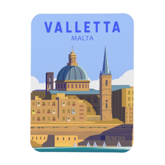 Valletta Malta Travel Vintage Art Magnet (Vertikal)