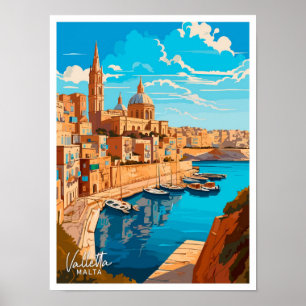 Valletta Malta Travel Vintage illustration Poster