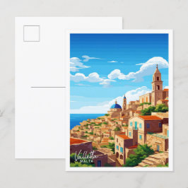 Valletta Malta Travel Vintage illustration Vykort