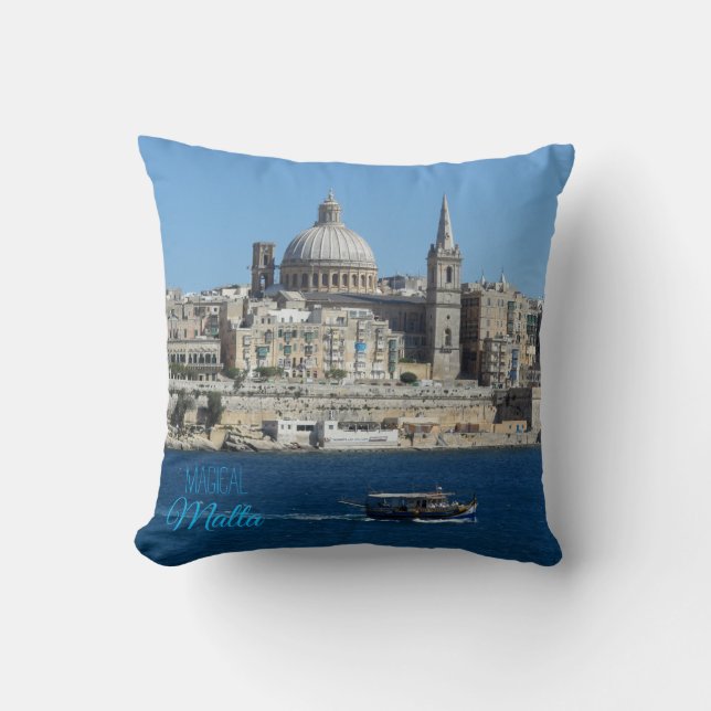 Valletta Skyline Harbour Landskap Malta Souvenir Kudde (Framsida)