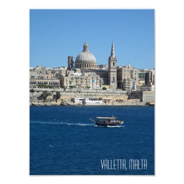 Valletta Skyline Luzzu FishBoat Malta Scene Fototryck (Framsidan)