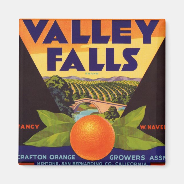 Valley Falls Orange Låda-etikett Magnet (Framsidan)