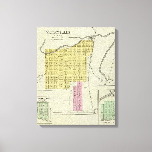 Valley Falls, Williamstown och Lowell, Kansas Canvastryck (Framsida)