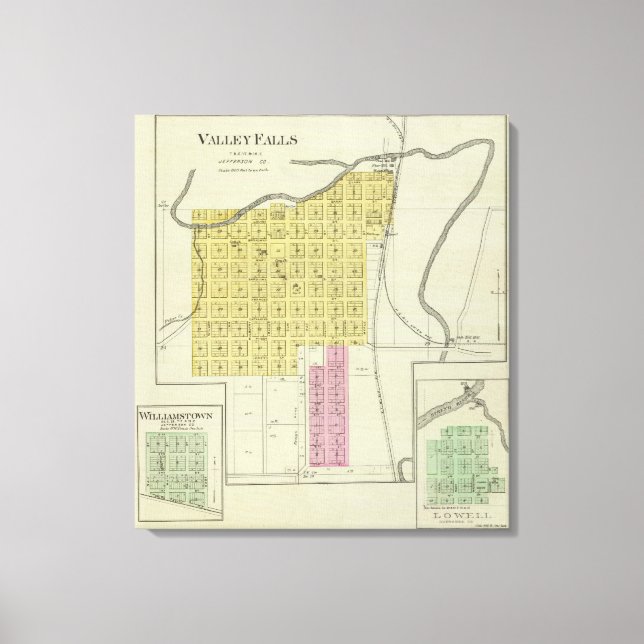 Valley Falls, Williamstown och Lowell, Kansas Canvastryck (Framsida)