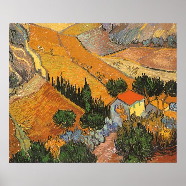 Valley med Plowman av Vincent van Gogh Poster (Framsidan)