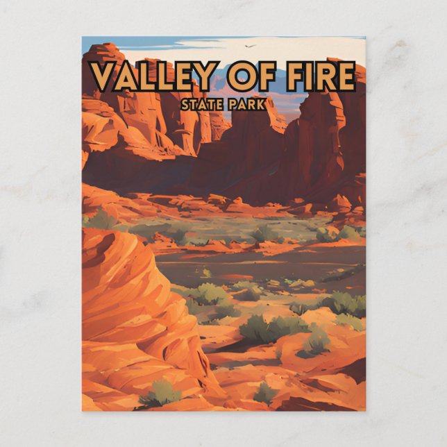 Valley of Fire State Park Retro Travel Poster Vykort (Framsida)