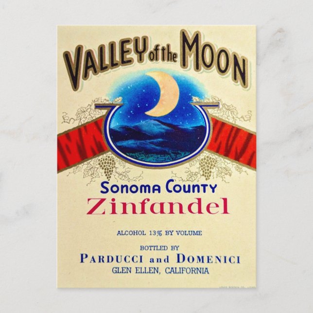 Valley of the Moon Zinfandel vykort (Framsida)