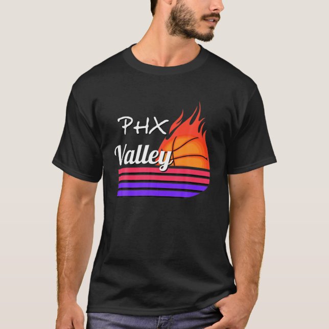 Valley Oop Rally PHX Flaming Basketball Retro T Shirt (Framsida)