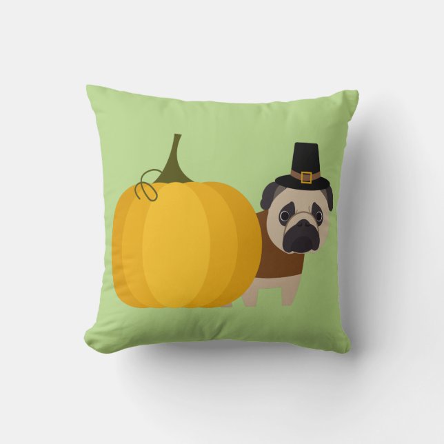 Vallfärda thanksgivingmops kudde (Framsida)