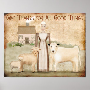 Vallfärdar Folk konst för thanksgivingen Poster