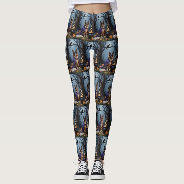 Vallhund Whimsical Halloween-målning Leggings (Framsida)