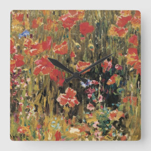 Vallmo av Robert Vonnoh, Vintage Impressionism Fyrkantig Klocka