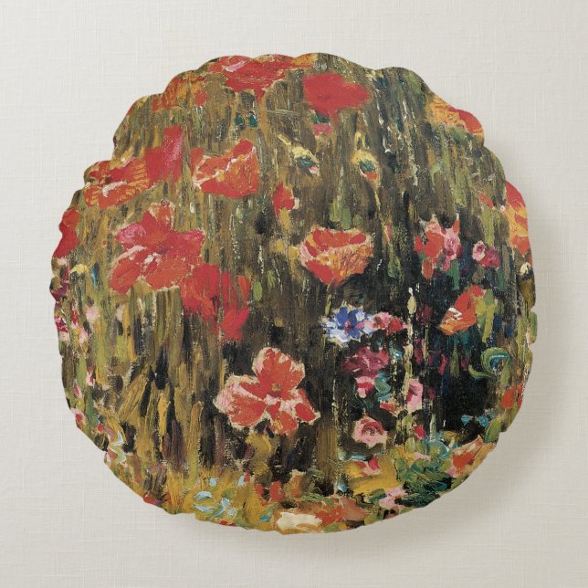 Vallmo av Robert Vonnoh, Vintage Impressionism Rund Kudde (Framsidan)