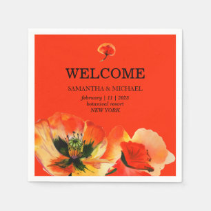 Vallmo Blomma Röd oRANGE Klassisk Bröllop Pappersservett