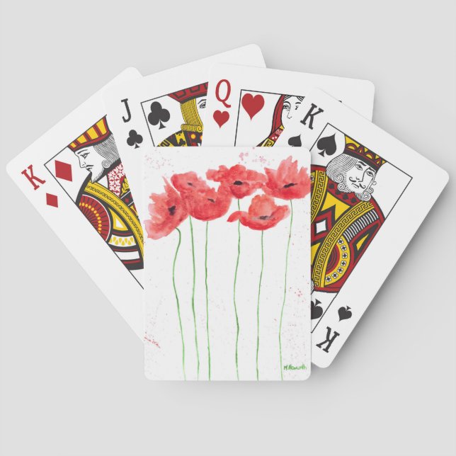 Vallmo, blommigt, vattenfärgstyp söt kortlek (Baksidan)