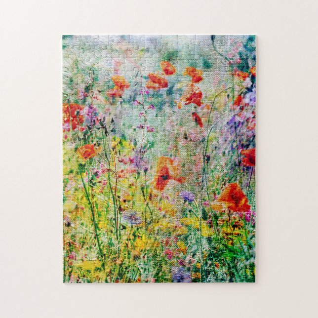 Vallmo blommor på ängen Söt natur landskap Pussel (Vertikal)