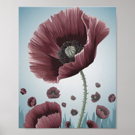 Vallmo-blomsterfält Poster – Minimalistisk Platt V