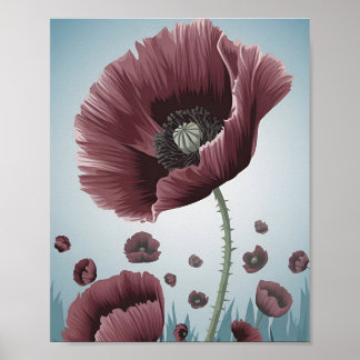 Vallmo-blomsterfält Poster – Minimalistisk Platt V