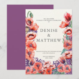 Vallmo bröllopsinbjudan med Dahlia baksida Inbjudningar